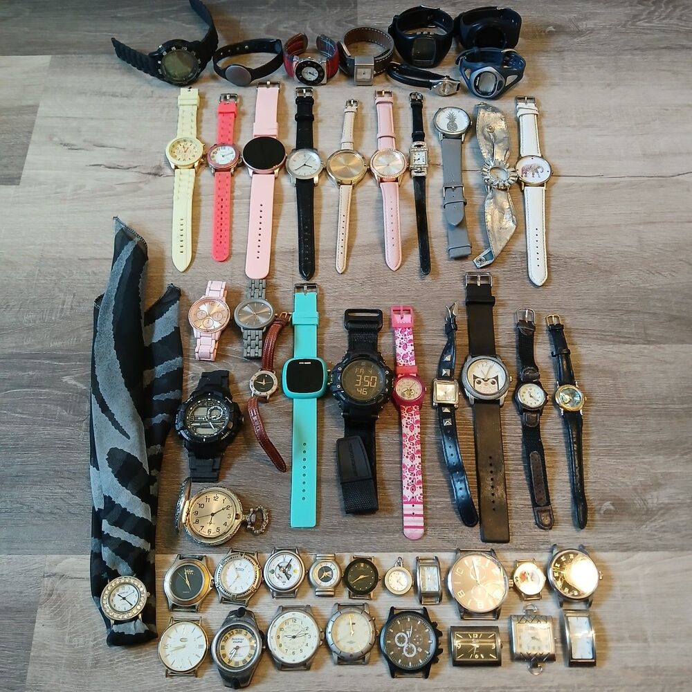 Huge Watch Lot of 45+ Mixed Brands Vintage & Modern Parts/Repair Untested-Box E5